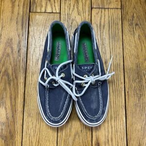 Sperry Top-Sider Navy Blue Canvas Boat Shoes Nautical Sneakers Gold Eyelets